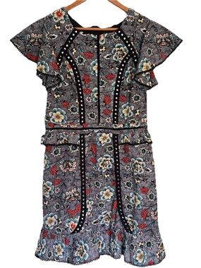 Laundry by Shelli Segal floral fit & flare mini dress stud embellishments Sz 10